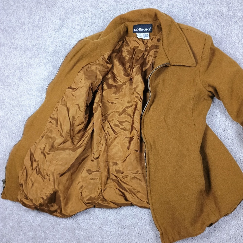 Sag Harbor 100% Pure New Wool Camel Brown Zip Jacket Women's Size 12 Coat
